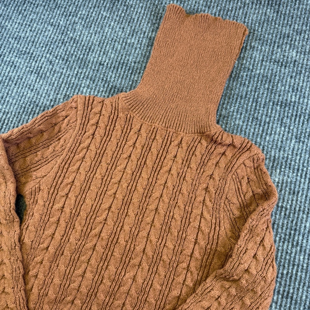 Shein Womens Cable Knit Turtleneck Sweater Brown Long Sleeve Size‎ M